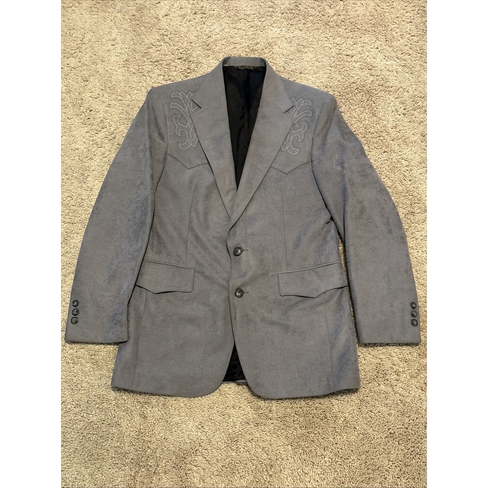 Pagano West Sport Coat Mens Blazer Size 38R Western Yoke Embroidered USA Suede